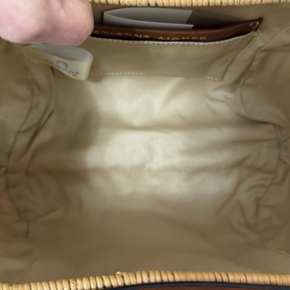 Etienne Aigner Woven Rattan Satchel Handbag in Tan and Brown - Picture 13 of 16